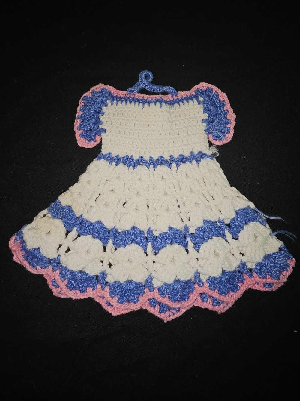 Hand-Crocheted Decorative Dress Accent in Cream, Blue & Pink - Picture 2 of 5